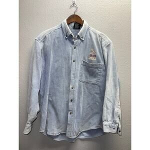 Vintage Cheyenne Mountain Zoo Button Up Shirt Corduroy Animal Blue SCI 90s XL